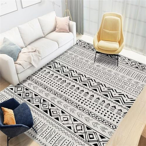 RUGMRZ Weihnachtsteppich Fleckerlteppich Schwarzer Grauer Teppich rechteckiges geometrisches Design Schlafzimmerteppich waschbar Möbel Wohnzimmer 60X90CM