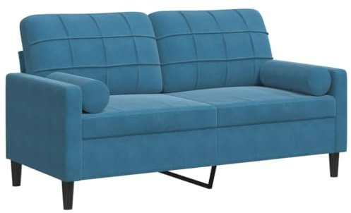 vidaXL Sofa 2-Sitzer, Couch mit Zierkissen Metallgestell, Polstersofa Stoffsofa für Wohnzimmer, Loungesofa Sitzmöbel, Modern, Blau Samt