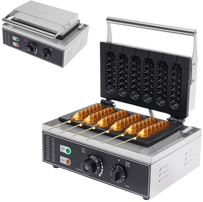 HUSPOO Máquina para perros calientes de acero para gofres de 1500 W, wafellolliker wafellolliemaker steel/maíz dog, gofrera para hasta 6 gofres en el mango, revestimiento antiadherente, lámpara de