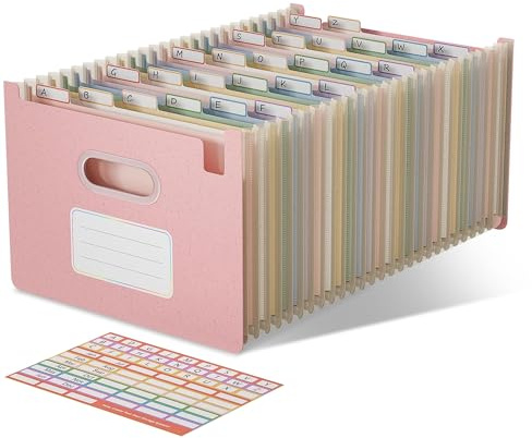 EcoStash Dokumentmapp A4 26 fack, vetehalm fläktmapp sorteringsmapp färgglad mapp organisatör, dragspel mapp, upprätt och ovanpå, BPA-fri, tillbaka till naturen, hälsosamt liv jordgubbsrosa