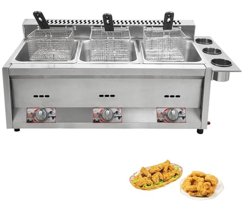 guoyjmm Friteuse à Gaz de Grande Capacité, Friteuse à Gaz Professionnelle, Friteuse Commerciale en Acier Inoxydable avec Paniers Friteuse, pour Cuisine à Domicile du Restaurant Commercial