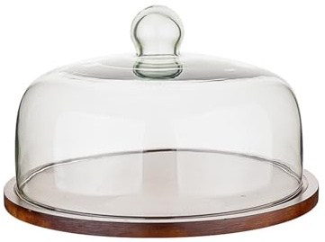 Dxcaicc Cake Stand Support De Gâteau en Bois avec Couvercle Stand De Gâteau en Bois avec Dôme en Verre Présentoir De Gâteau Cake Plate Cake Holder Cake Platter avec Couverture,29cm