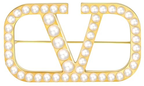 Perle Brosche,CC Brosche,Gold Brosche,Damen CC Brosche,Buchstabe V Brosche,Modern Brosche,Große Broschen für Kleidung Brief Brosche,Dupes,Ideal Geschenk für Frauen, ideal für Geburtstage,Weihnachten