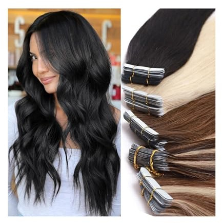 Extensiones de cabello con cinta adhesiva Cabello humano real 16-26 pulgadas 20 piezas 50 g/paquete Piel de trama recta sin costuras Invisible gruesa Cinta de cabello Remy en extensiones(Light Brown,1