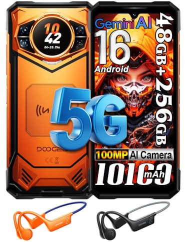 DOOGEE S200 VIP Edition 5G AI Téléphone Portable Incassable,1,32” arrière écran,100MP,10100mAh 33W,48Go+256Go/2TB Android 16 Smartphone Incassable,6,72” FHD+120Hz,Headphones/WiFi 6/NFC (Orange)