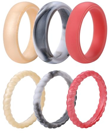 Oidea Women's Silicone Rings Set: Thin and Stackable Rubber Wedding Engagement Ring Bands Valentine's Day Gift Jewelry Gifts for Women Ladies Pack B Size 6