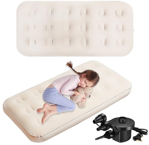 YFNVH Aufblasbare Luftmatratze für Kinder, beflockte Luftmatratze, 140 x 70 x 22 cm, Camping, Einzelbett, aufblasbar, mit elektrischer Luftpumpe, für Kinder, Kleinkinder, Zuhause, Reisen, Party