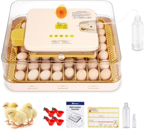 Sailnovo Brutautomat Vollautomatisch Eierinkubator , Brutmaschine für 56 Eier mit Automatischem Wenden der Eier und Automatischer Befeuchtung, Temperaturkontrolle, Schierlampe Für Eier, ℃ Weiß