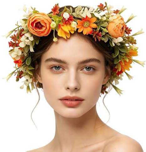 Boho-Blumenkrone, Stirnband, Brautschmuck, Blumenkranz, Kopfschmuck, Haargirlande mit verstellbarem Seidenband, für Damen, Mädchen, Geburtstag, Party, Hochzeit, Festival, Fotoshooting