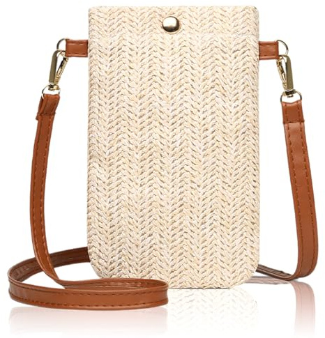 TUONYIS Mini-Schultertasche mit langem Riemen, Handytasche zum Aufhängen, Strohtasche, Umhängetasche, Handytasche, Münzgeldbörse, Geldbörse für Kleingeld, Schlüssel, kleine Dinge, Weiß, weiß, ONE SIZE