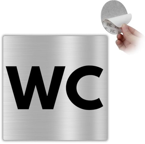 LEIASA | Cartel adhesivo WC - 10 x 10 cm - Grosor 0,8 mm - Aluminio - Cartel Servicios Higiénicos - Placa de baño - Cartel Universal Baño - Cartel Adhesivo 3M - (WC)