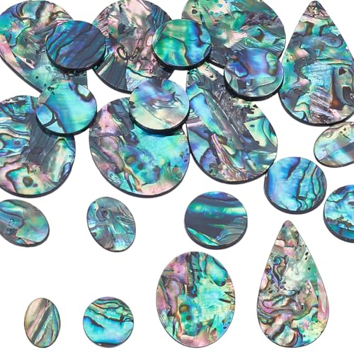 WADORN 18 Stück Kunstleder Abalone Muschel Cabochon, Lose Edelsteine Flach Rund/Oval/Tropfenförmig Paua Muschel Anhänger keine Löcher Bunter Paua Stein Abalone Cabochon Für Bastelarmbänder Halsketten
