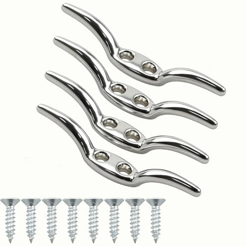 Tivleed Cleat Hooks, Metal Blind Cord Holder, 90mm Silver Rope Cleats for Blinds, Roman Blinds, Washing Line, Child Safety Cord Winder, Heavy Duty Wall Hooks with Screws, 4 Pack