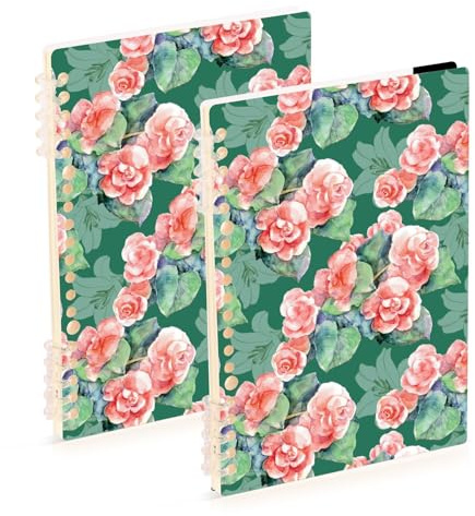 Mnsruu Watercolor Begonia and White Lily Spiral Notebook Journals 2 Pack, Hardcover Lined Journal for Women, A5 College Ruled Notebooks for Journaling Writing Work Office School 5.7x8.3 Inch