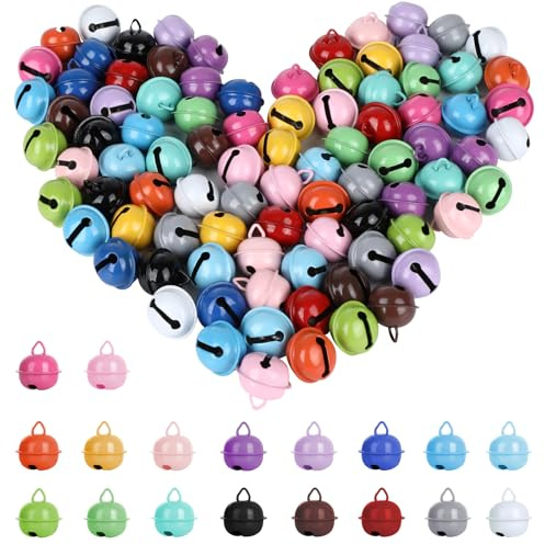 90 Stück Glöckchen zum Basteln, 22mm Metallglöckchen, Bunte Kleine Glocken, Schellen Glöckchen mit 20m Bunt Seil für DIY Handwerk, Weihnachten Dekoration, Schmuck (18 Farben)