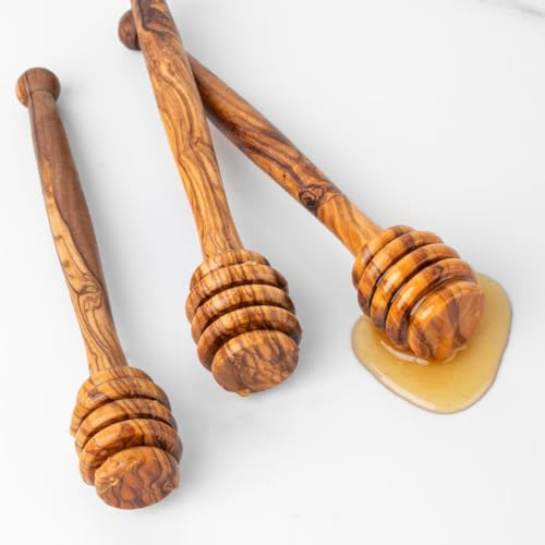 Lot de 3 cuillères à miel en bois d'olivier - 15 cm - Naturel et fait main