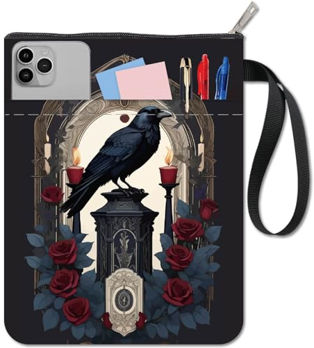 CRASPIRE 30 x 20 cm bokomslag kråka tyg ros gotisk svart halloween personlighet ärm ficka tvättbar återanvändbar dubbelsidig anteckningsbok omslag pocketbok skyddsväska dragkedja för bokälskare