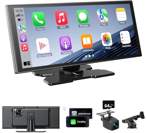 11.5 Wireless CarPlay Android Auto, Car Play Screen Car Tablet with 4K Front Camera and 1080P Rear Camera, Android Auto Carplay Screen for Car IPS Touchscreen with Bluetooth 64G SD Mirror Link AUX