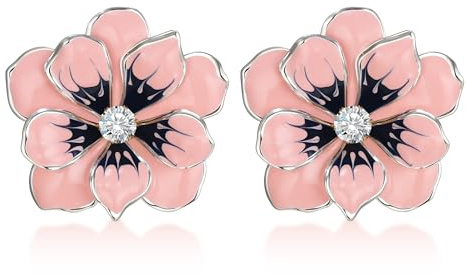 Clearine imponerande, vackra strassörhängen med runda stenar, emaljblommor och blad för damer, sommarstrandsmycken, rosa, silverfärger