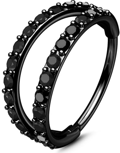 OUFER Body Piercing Black Nose Rings Hoops Halloween 316L Surgical Steel 20G Nasenpiercing Nose Rings 6/7/8MM Hinged Segment Clicker Helix Cartilage Conch Rook Tragus Daith Piercing Jewelry