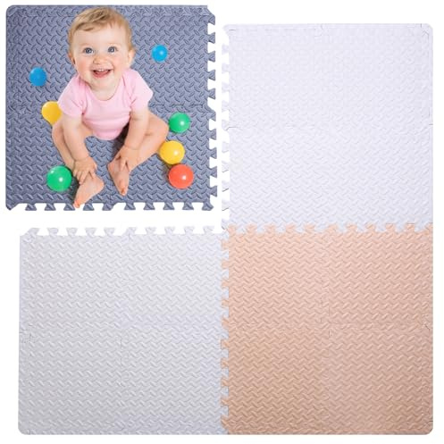 Coolcandy Baby Foam Play Mat 16Pcs with Edge Strips, 4 Colors Interlocking Floor Tiles, 0.4″ Thickened Non-Slip Puzzle Floor Mat for Infants Toddlers Playroom & Daycare