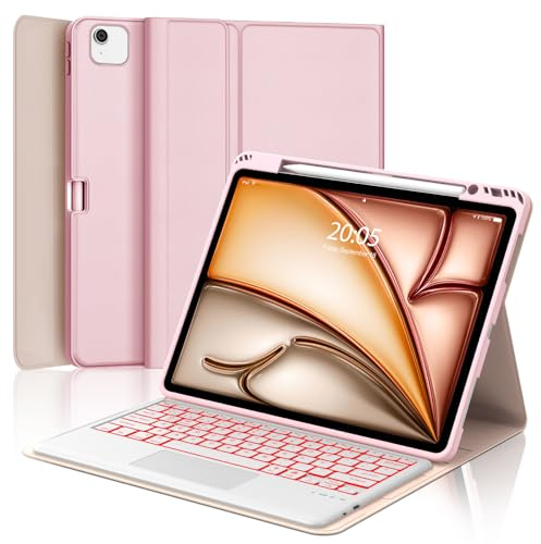 JADEMALL Clavier avec Trackpad pour iPad Air 13 M4/M3/M2 2026/2025/2024, AZERTY Français Clavier Rétroéclairé Bluetooth avec Pavé Tactile pour iPad Air 13 Pouces M2/M3/M4 2024/2025/2026, Rose