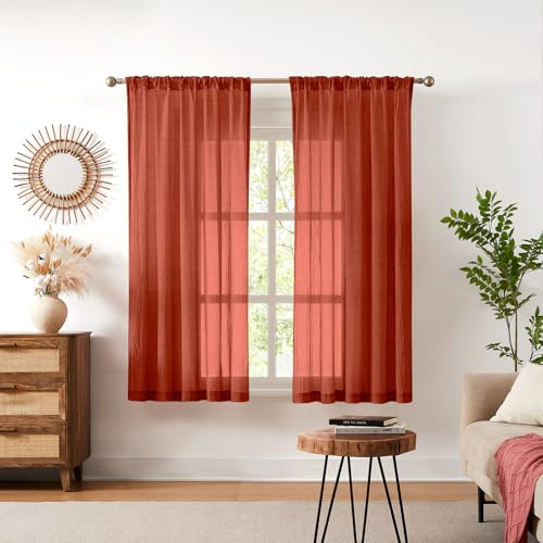 Melodieux Vorhänge für Wohnzimmer H 210 × B140 cm - Dekoschal Voile-Gardinen mit Kräuselband, Halbtransparent Vorhange mit Kräuselband für Klemmensystem, Schlafzimmer, Bistrogardinen