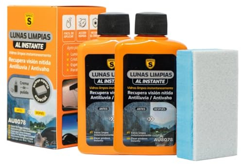 SPSIL Limpiador de Cristales para Auto con Esponja 400ml - Antilluvia y Antivaho, Limpieza Instantánea, No Rayante, Uso Interior y Exterior