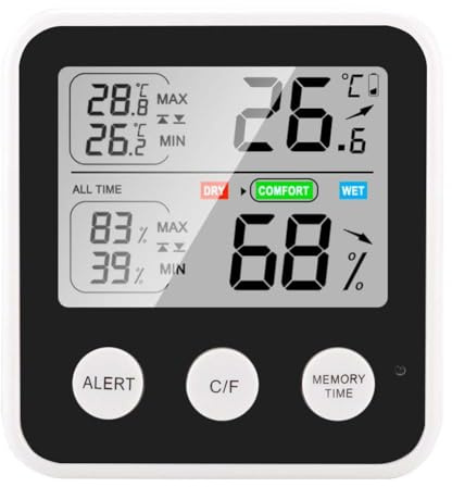 Thermomètre hygromètre électronique avec affichage numérique pour la maison et la chambre de bébé, plage de 0 ℃ à 70 ℃ et 20 % à 99 % RH commutable, dos magnétique pour montage mural