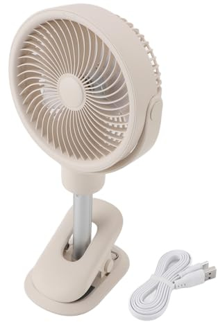 Segrehy Ventilador oscilante de escritorio con clip USB recargable portátil pequeño ventilador de pie con luz nocturna LED para el hogar, oficina, camping ABS PP aleación de aluminio 920