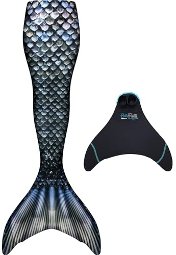 Fin Fun Mermaidens - Adult Mermaid Tails for Swimming for Women with Monofin, Large, Barracuda Black