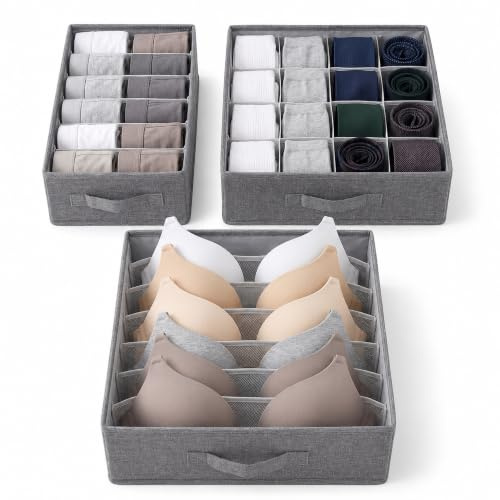 Euphoria Casa Organizer Cassetti, Set Divisori Per Cassetti In Tessuto Per Biancheria, Reggiseni, Calzini, Cravatte - Contenitori Salvaspazio Divisori Cassetti (Grigio Mélange)