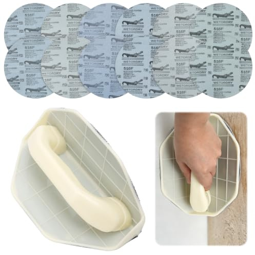 Semi Circular Internal Corner Hand Sanding Tool with12 Pcs Sandpaper Assortment (80/120/180/240/320 Grit),Drywall Corner Sander Hand Tool, Corner Sander Tool for Wall, Wood, Plaster Surface Finishing
