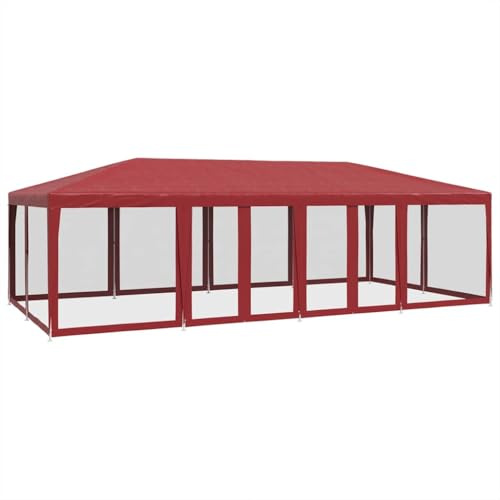 Kaorsrow Tente de réception - Rouge - 8 x 4 m - En polyéthylène haute densité - Avec 12 panneaux latéraux en maille - Structure en fer - Protection UV - Toit imperméable - Pour jardin, mariage
