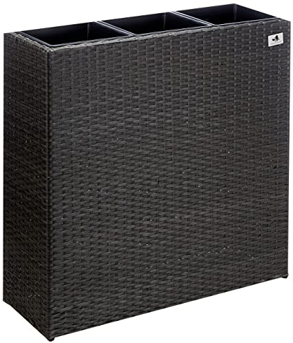 GARTENFREUDE Pflanzkübel Pflanzgefäße Blumenkübel Blumentopf für Blumen etc. Raumteiler Polyrattan inkl. 3 Kunststoffeinsätze für innen und außen, anthrazit, 76x26x73cm (BxTxH)