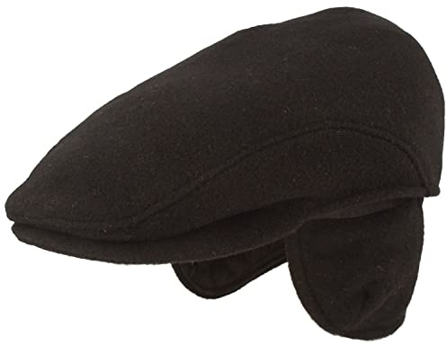 Breiter Herren Winter Schiebermütze mit Ohrenklappen Flatcap Schirmmütze 100% Wolle mit ausklappbarem Ohrenschutz Mütze Hautfreundlich & Bequem
