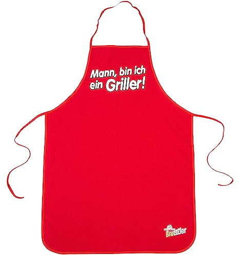 Bruzzzler delantal barbacoa con motivo estampado, delantal barbacoa, protección parrilla, delantal barbacoa y cocina, puro algodón, sisas y cordón trasero, ajustable, Tamaño: 67 x 97 cm, Rojo