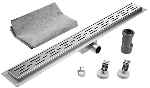 KOBERT GOODS Edelstahl-Rinne G001-70cm mit Siphon und Haarsieb als Komplett-Set Boden und Dusch-Ablauf Unterschiedliche Muster und Variationen in den Größen 50-120cm erhältlich