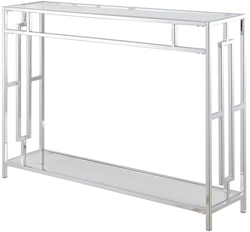 Convenience Concepts Town Square Chrome Console Table 42 - Contemporary Modern Sofa Table with Storage Shelf, Narrow Entryway Hall Table for Living Room, Bedroom, Bathroom, Glass/Chrome
