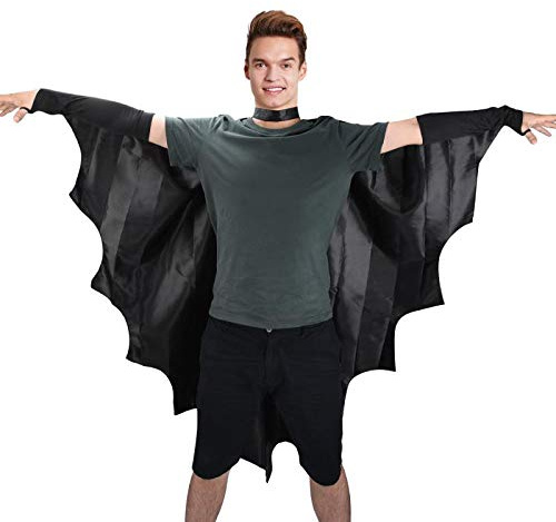 Proumhang Vampir-Fledermausflügel Fledermausflügel Schwarzer Umhang Cape Vampir Kostüm Halloween Erwachsener Unisex