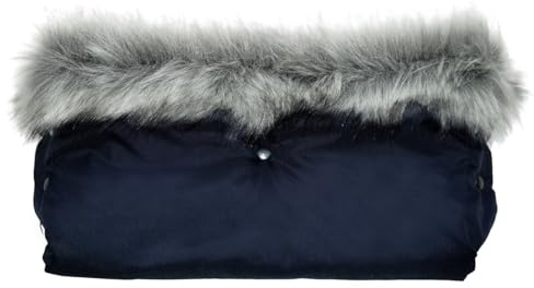 Baby-Joy Kinderwagen Muff mit Kunstfell, Wetterfester Handwärmer mit Fleece & Wattierung, Luxus Handschutz für Kinderwagen & Buggy | Farbe: 2505 Dunkelblau-Creme