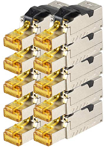 1aTTack.de 10 conectores RJ45 sin herramientas CAT8 – 10 conectores RJ45 sin herramientas CAT8 blindados carcasa de metal 40 Gbit s compatible con Cat5 Cat6 Cat7 10 conectores Cat8 macho Cat8