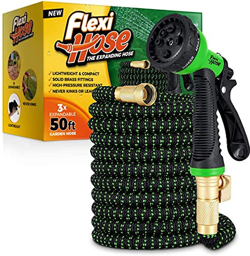 Flexi Hose Schlauch Flexibel - Ausziehbare Garten Schlauch Flex - 8 Funktion Spritzpistole - Schlauch Automatik - Flexibler Wasserschlauch Flexi Gartenschlauch (Grün/Schwarz - 15 Meter)