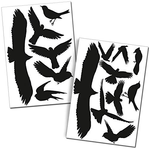 Finest Folia Vogelschutz Aufkleber Set 15 Stück Schwarz Fenster Wintergärten Glashäuser Glas gegen Vogelschlag Scheibenschutz Vogel Sticker Silhouetten K135