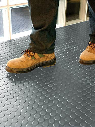 Revestimiento de Caucho Antideslizante | Suelo de Goma PVC Gris 1mm Diseño Botones (140_x_250 CM)