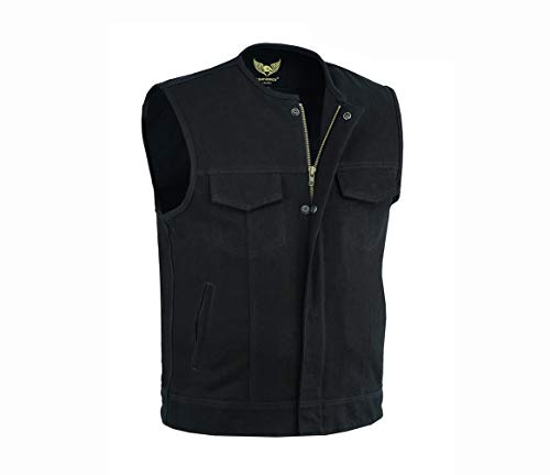Leatherick Men’s SOA Black Denim Motorcycle Vests Bikers Club Vest with Concealed Carry Pockets (as1, alpha, 5x_l, regular, regular, Collarless)