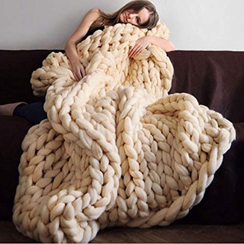 BTGGG Chunky Handmade Soft Blanket - Super Thick Warm Sleeping Mat for Sofa Bed Chair, 80x100cm, Cream Yellow