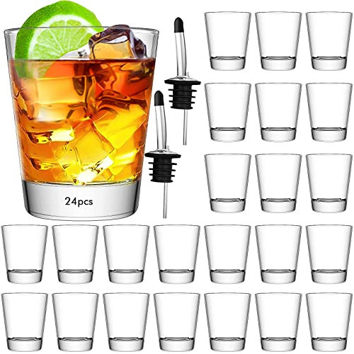 Juego de vasos de chupito de 24 piezas 50ml, 24 vasos de chupito de base pesada transparente para whisky Vodka y licores, 24 unidades