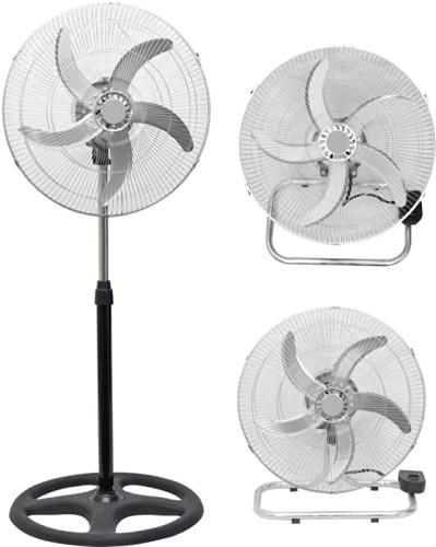 Ventilatore a Piantana Da Muro o Da Tavolo 3in1 5 Pale 60w Oscillante Nero Acciaio 240V