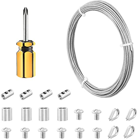 2mm Wire Rope Kit -10M 2mm PVC Coated Wire Rope with Thimble & Clamps | 7x7 Strands Steel Cable /Garden Wire/Fence/String Lights Hanging/Curtain Wire/DIY Job